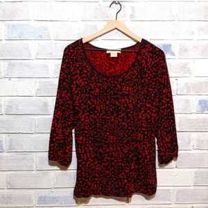 Michael Kors blouse‎ red black dots 3/4 sleeve shirt top stretchy sz XL